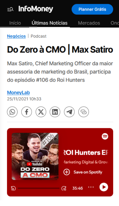 Matéria sobre Max Satiro na mídia